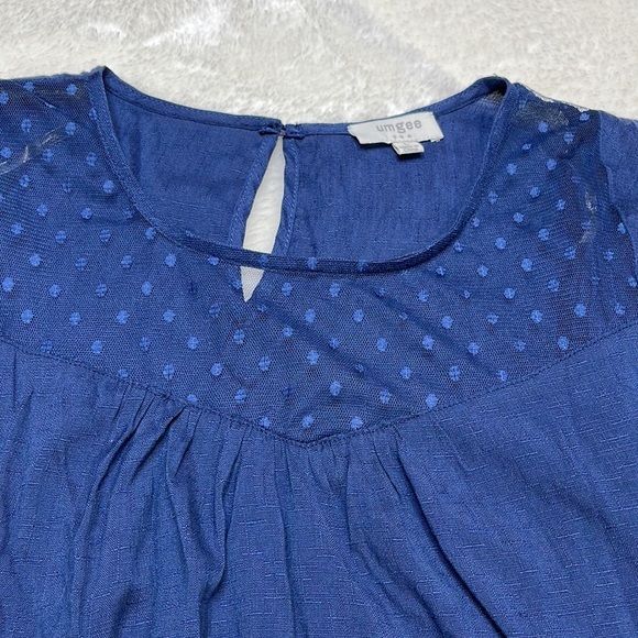 Umgee Butterfly Sleeve Mesh Neck Scallop Trim Blouse Size Large - Picture 5 of 9